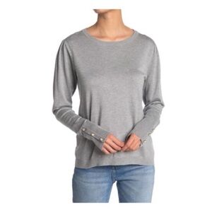 NWT ADRIANNA PAPELL Puff Sleeve Sweater, Gray, S